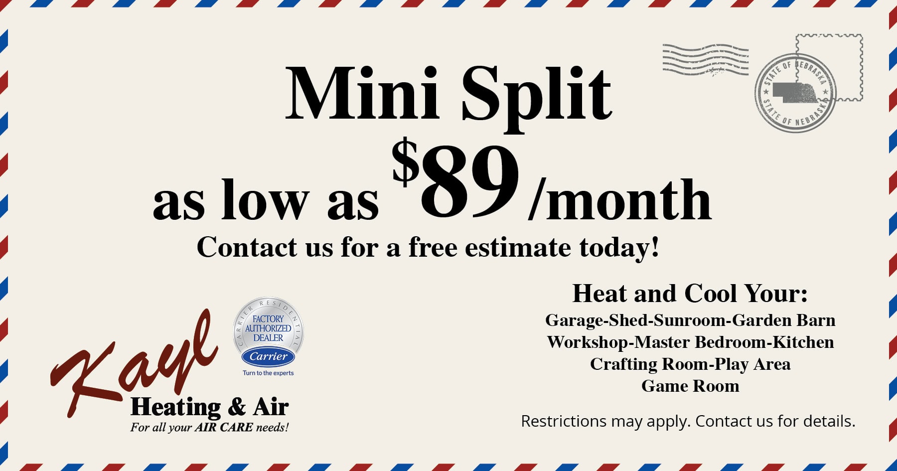 Mini split as low as $89 a month.