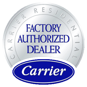 Carrier Presidents Award with Factory Authorized Dealer logo. Presented to Kayl Heating & Air for being an exceptional HVAC company in Nebraska.