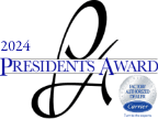 2024 Carrier Presidents Award with Factory Authorized Dealer logo. Presented to Kayl Heating & Air for being an exceptional HVAC company in Nebraska.